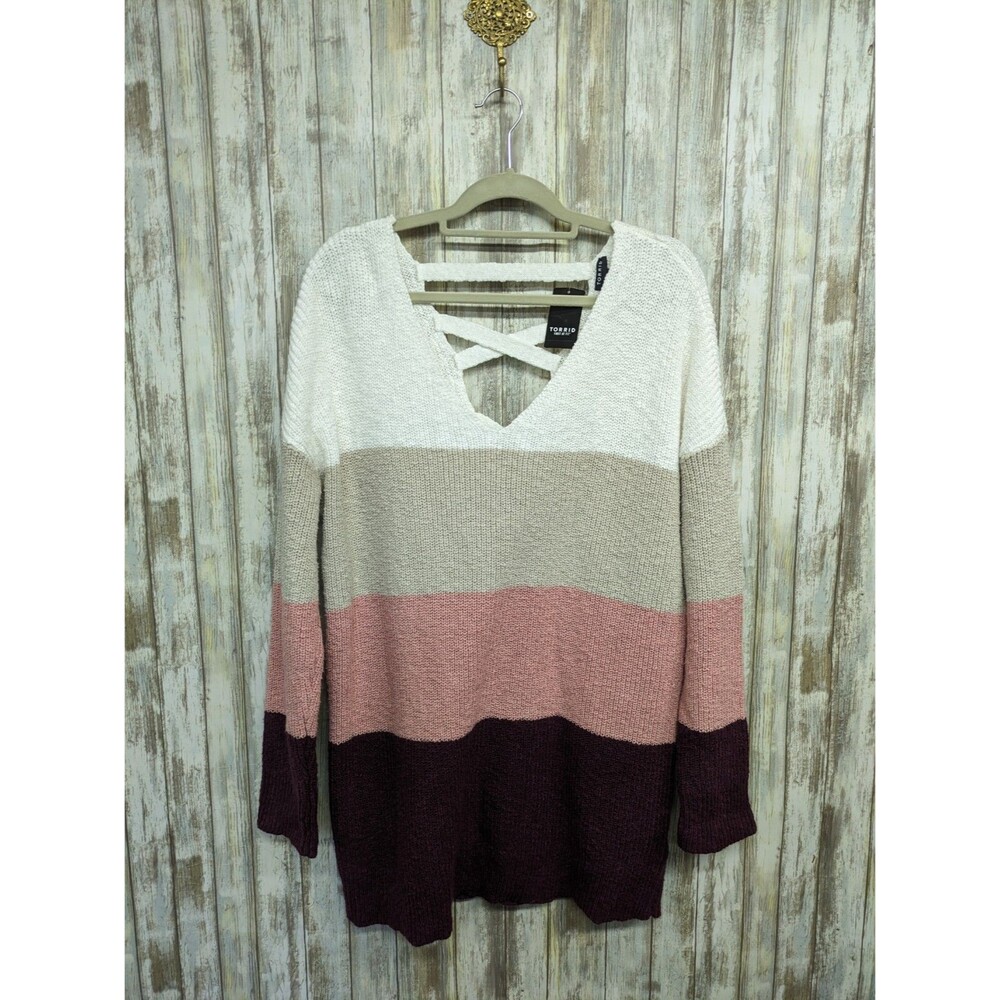 Torrid Tunic Sweater Colorblock V-Neck Cross Back Cozy Knit Sz 2 / 2X NWT